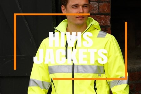 High visibility safety jackets for construction and traffic workers, reflective and fluorescent options